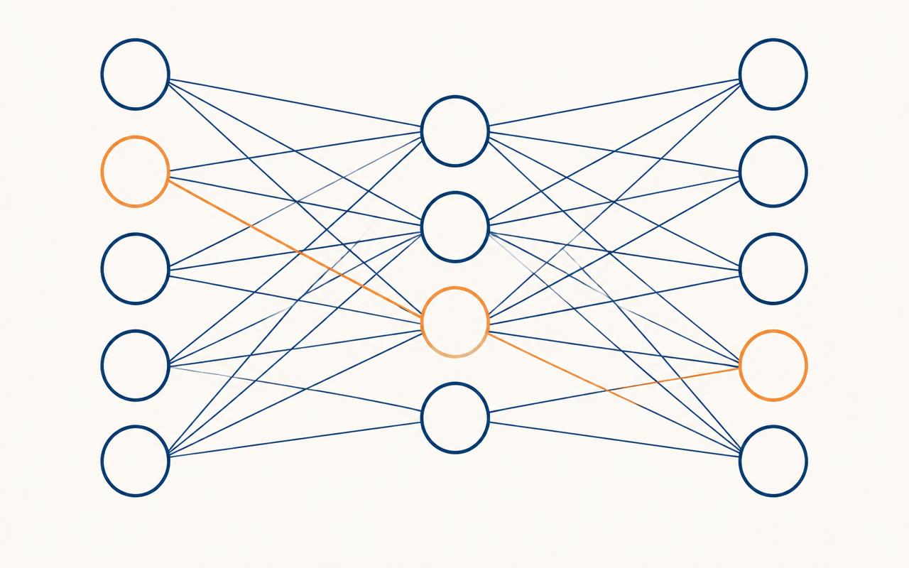 Neuronales Netz, ein orangener Pfad